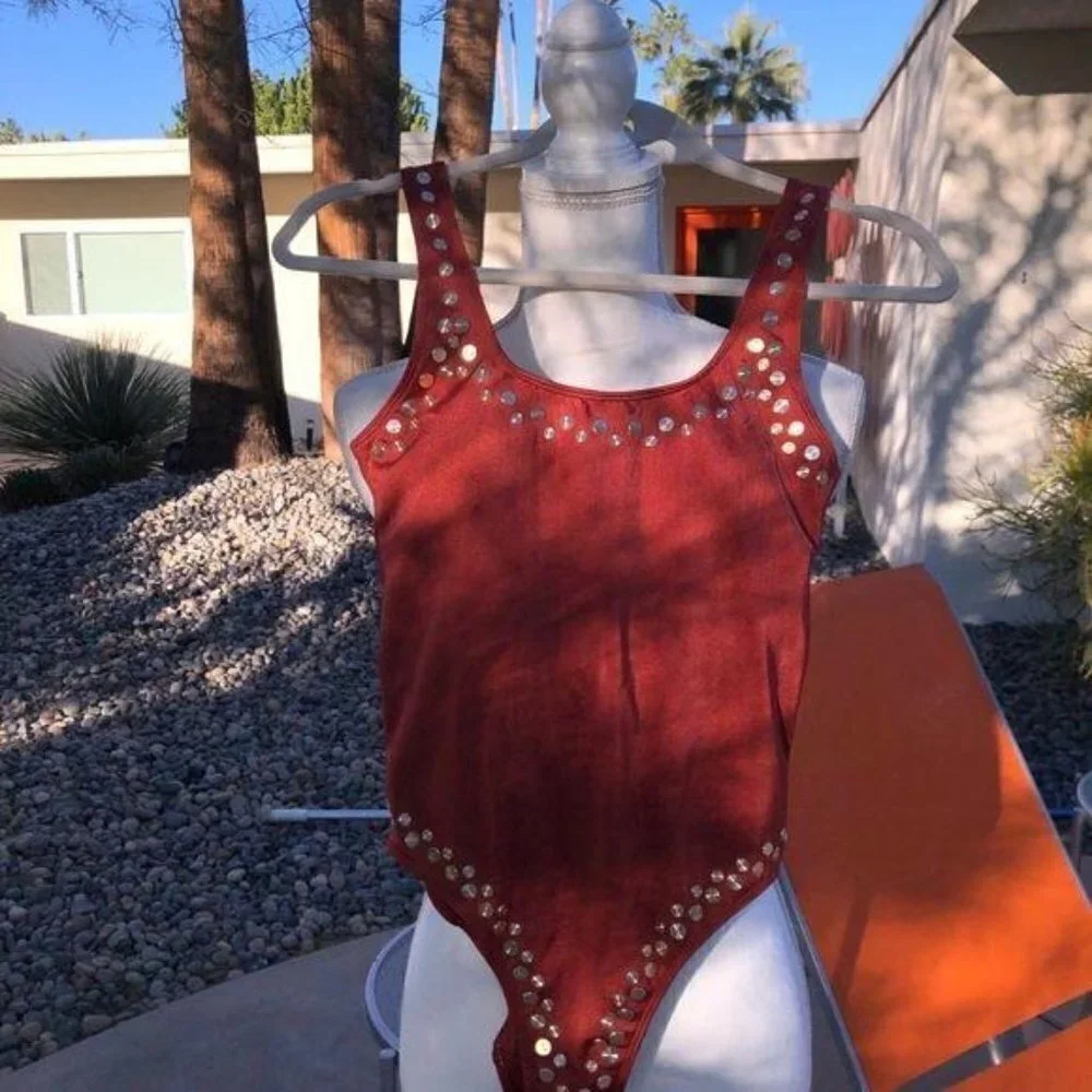 No Boundaries Swimsuit Girls Size 5 One Piece Rust Color Gold Discs New NWOT